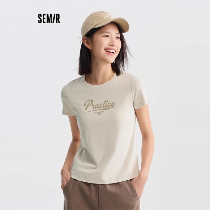 [凉感T]森马短袖T恤女正肩修身简约2024夏季新款字母抗菌衣服百搭