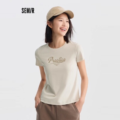 [凉感T]森马短袖T恤女正肩修身简约2024夏季新款字母抗菌衣服百搭