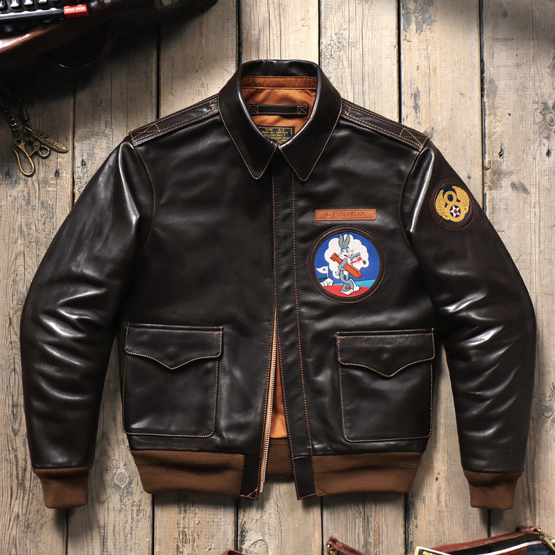 Memphis Belle A2 Flight Suit Jacket Belgian Vegetable-Tanned Horse Leather Vintage Men's Leather Jacket with Lapel