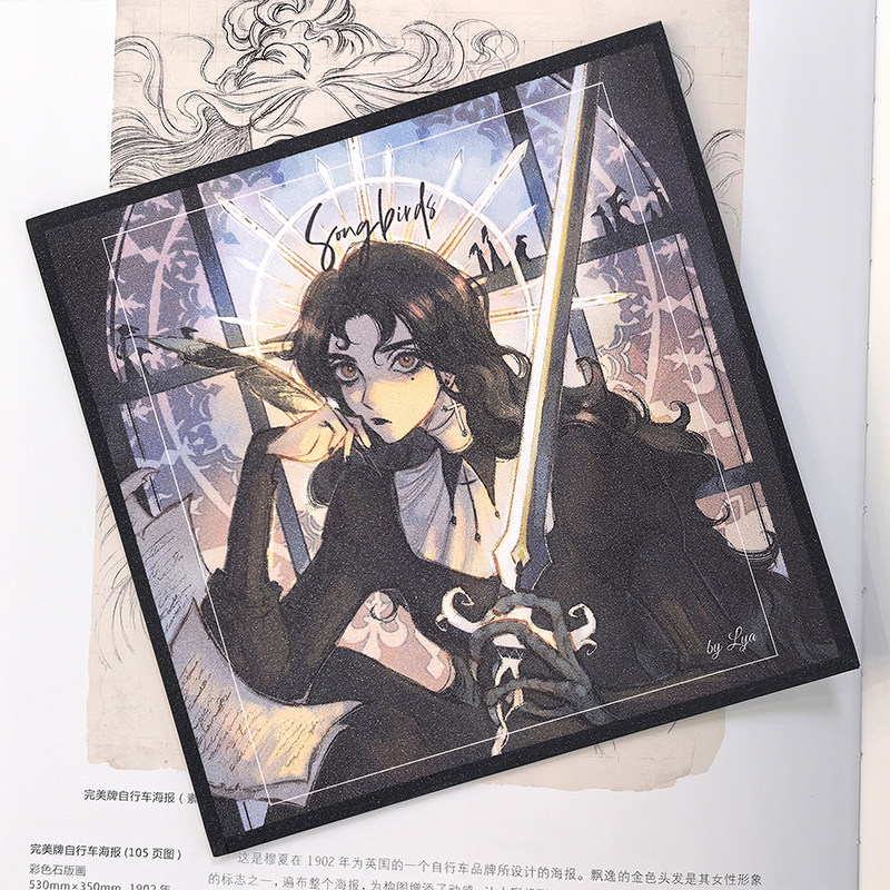 【直筆サイン入り】リャスミンド作「歌うスズメ」精巧な金箔紙の手書き原稿台