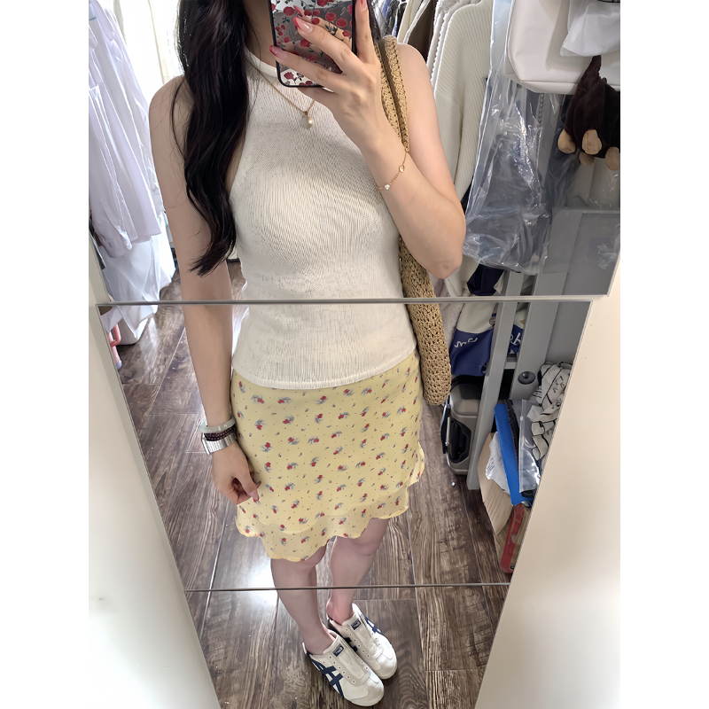 Casual Style Retro High-Neck Natural Linen White Sleeveless Knitted Top for Women Summer New Slim Fit Vest