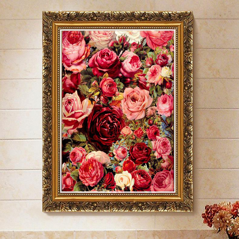 New printing French DMC cross stitch living room bedroom dining room hanging painting lover rose red rose