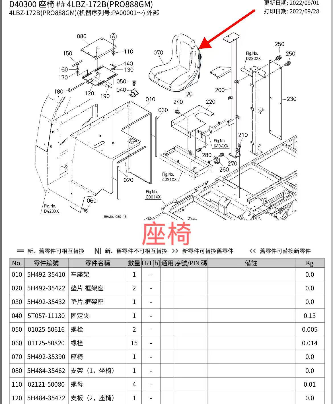 久保田588 688 758 988 1008 EX108收割机配件5H592-3541-0座椅-淘宝网