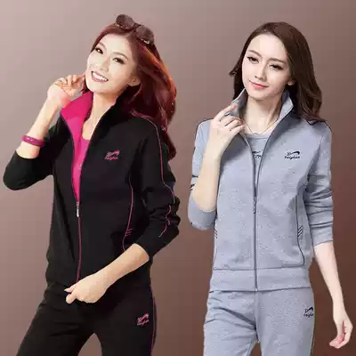 Middle-aged and elderly sports suit women's spring and autumn casual sportswear large size pure cotton loose long-sleeved mother's three-piece suit
