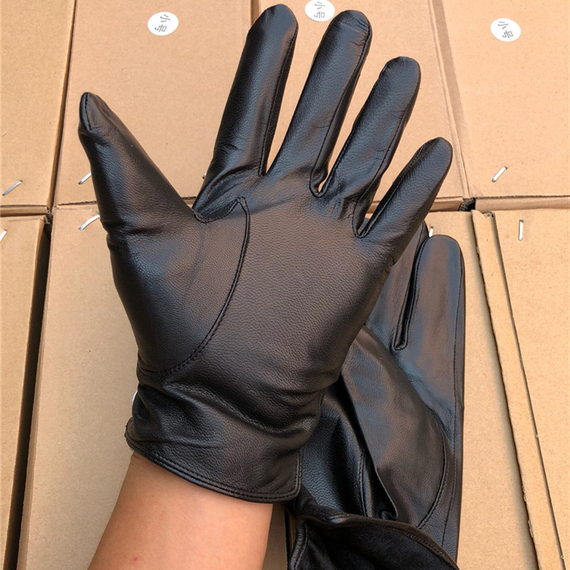Warm velvet gloves black leather plus velvet warm cold-proof knight gloves winter cold and wind protection