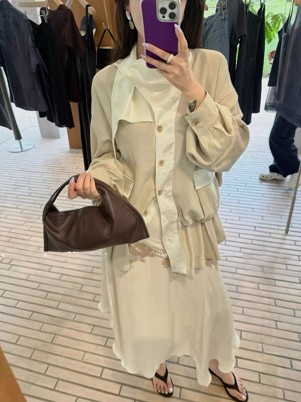 Hni Early Autumn New Style British Coast Short Jacket Casual Workwear Color-Blocking Long-Sleeve Jacket + Lace Irregular Skirt Hni Early Autumn New Style British Coast Short Jacket Casual Workwear Color-Blocking Long-Sleeve Jacket + Lace Irregular Skirt