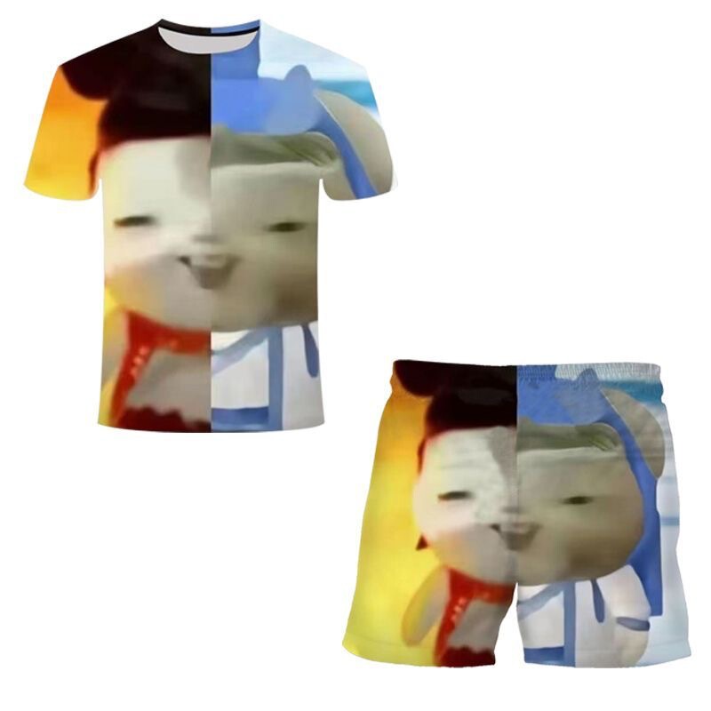 Quirky Abstract 3D Printed T-Shirt Huba Nezha Ao Bing Pajama Short-Sleeve Shorts Set Funny Unisex Loungewear Quirky Abstract 3D Printed T-Shirt Huba Nezha Ao Bing Pajama Short-Sleeve Shorts Set Funny Unisex Loungewear
