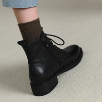 British style~Corso Venezia genuine leather six-hole Martin boots for women in autumn and winter single boots with thick heel soft sole and medium heel