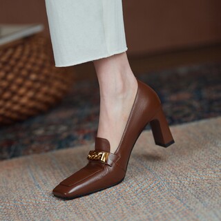 Italy Corso Venezia~ Elegant High-Heeled Shoes for Women 2025 Summer New Style Retro Metal Chain Genuine Leather