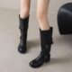Italy Corso Venezia~ Genuine Leather Buckle Knight Boots for Women, Mid-Heel Knee-High Boots