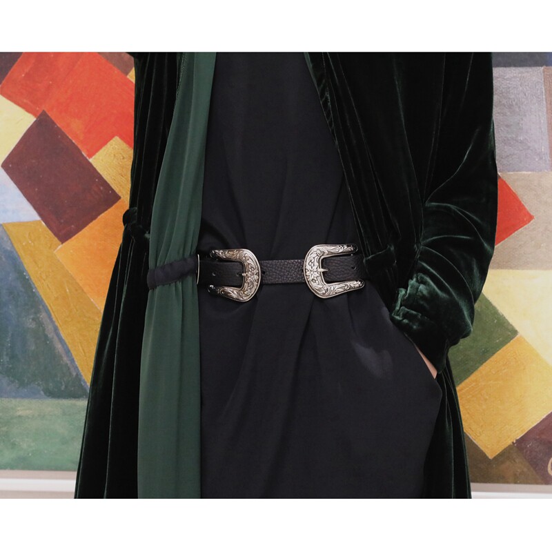 PENNYPENG  定制半年终于出货 黑色双头牛皮窄腰带  S10021特