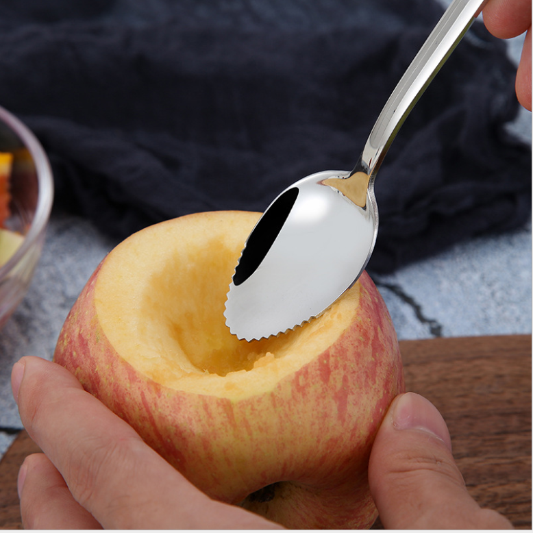 Scraped Spoon Baby Apple Clay Scraped Spoon 304 Stainless Steel Baby Coveting Dredger Spoon Scraped Fruit Puree Spoon