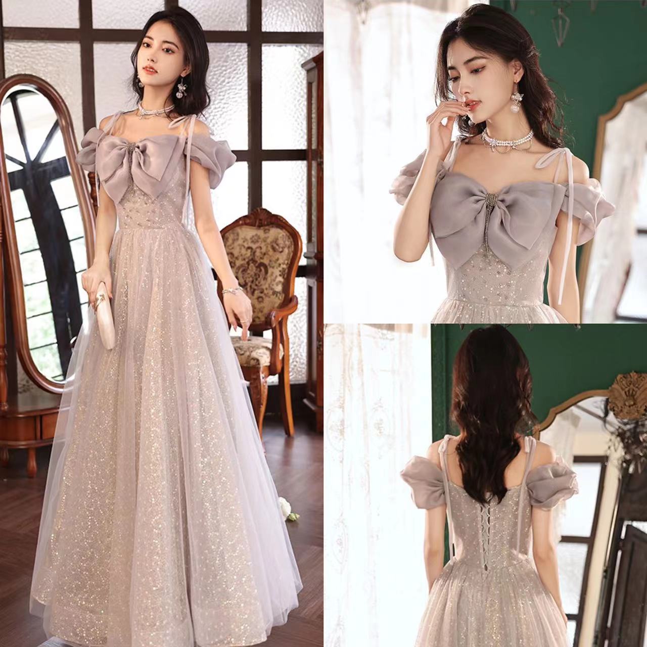  XL+T-046 Silver-gray long dress is about 140cm long rental   + $4.71 