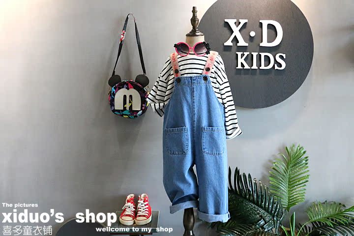 Trẻ em hàn quốc của quần áo 2018 mùa hè cô gái mới triều fan denim lỏng thư bib dây đeo vai rộng chân bib