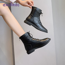 Easi q2020 winter new retro British style Martin boots womens flat-bottomed all-match motorcycle boots handsome womens short boots