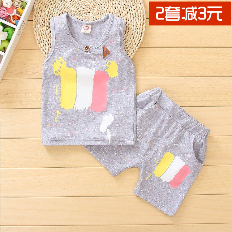 Summer new children's vest suit knitted cotton boy's suit child clothes girl baby 1-4 years old