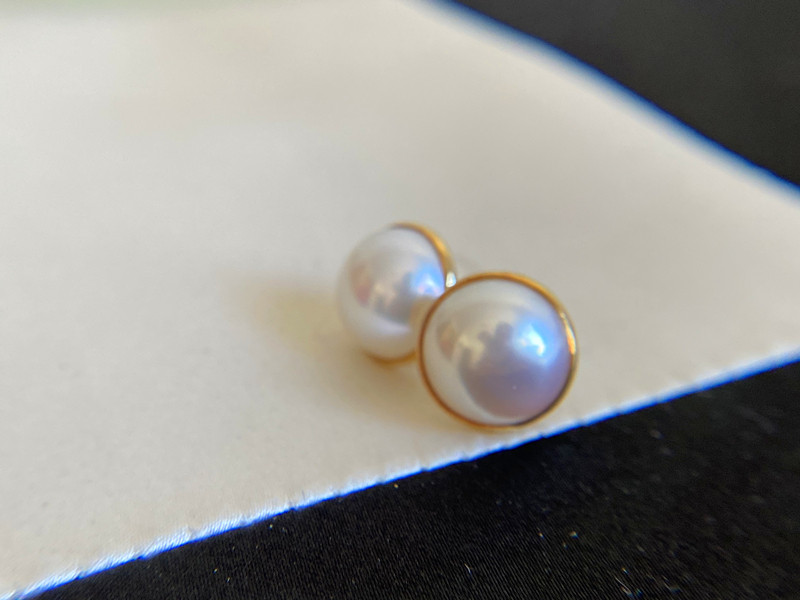 18K gold mabe-ear nail natural seawater freshwater pearl mirror light extremely bright with pearls earrings-Taobao