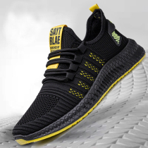 2021 spring and summer new mens shoes flying woven breathable sneakers soft soles casual driving shoes non-slip wear-resistant work shoes