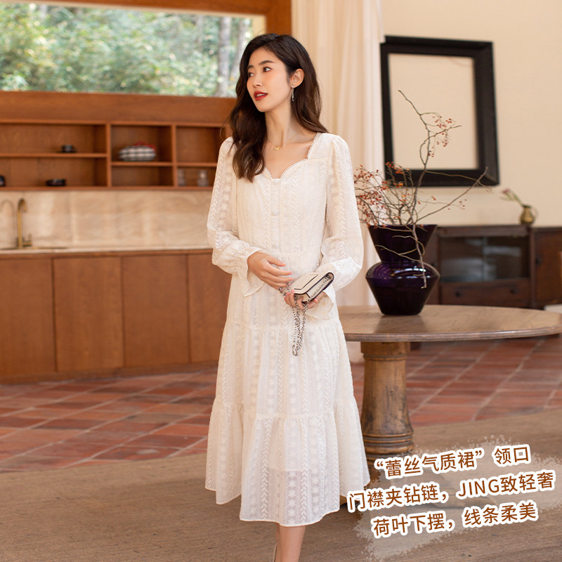 Juku Lace Ocean Dress 2022 Springtime New High Waist Display Slim Mid-Length Version Skirt Gentle 100 Hitch Lean Temperament