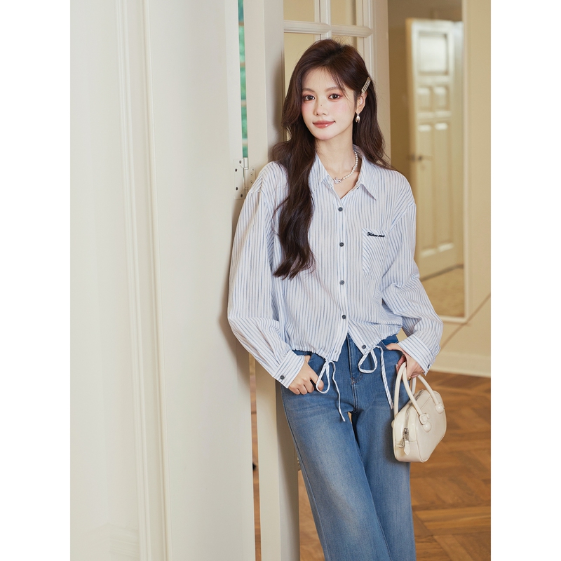 Striped Shirt for Women, 2026 Autumn New Design with Embroidered Fashion, Versatile Top