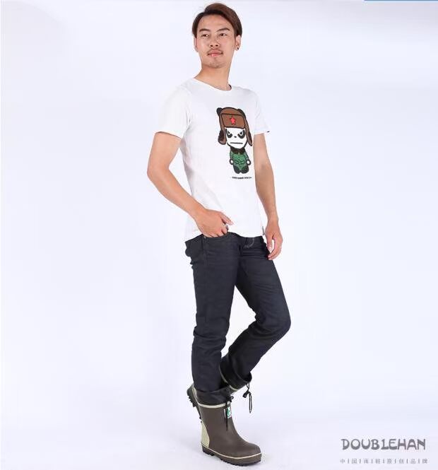 DOUBLEHAN thời trang nam ống mùa thu và mùa đông bằng thép ngón chân chống mưa an toàn chống mưa giày đi mưa nước giày giày cao su - Rainshoes ủng đi nước
