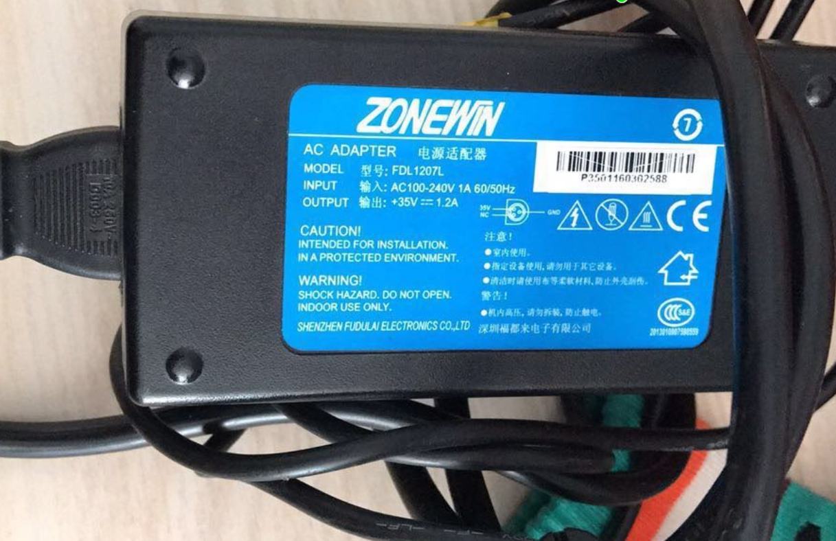 Zonewin Zhongying nx-720 dot matrix printer power adapter 35V1.2A power cord FDL1207L