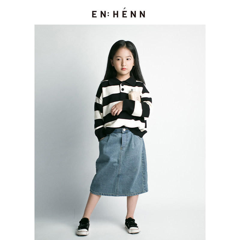 ENHENN childlike child turned sweater girl 2021 spring autumn new coarse striped long sleeve needle weaseling boy tide