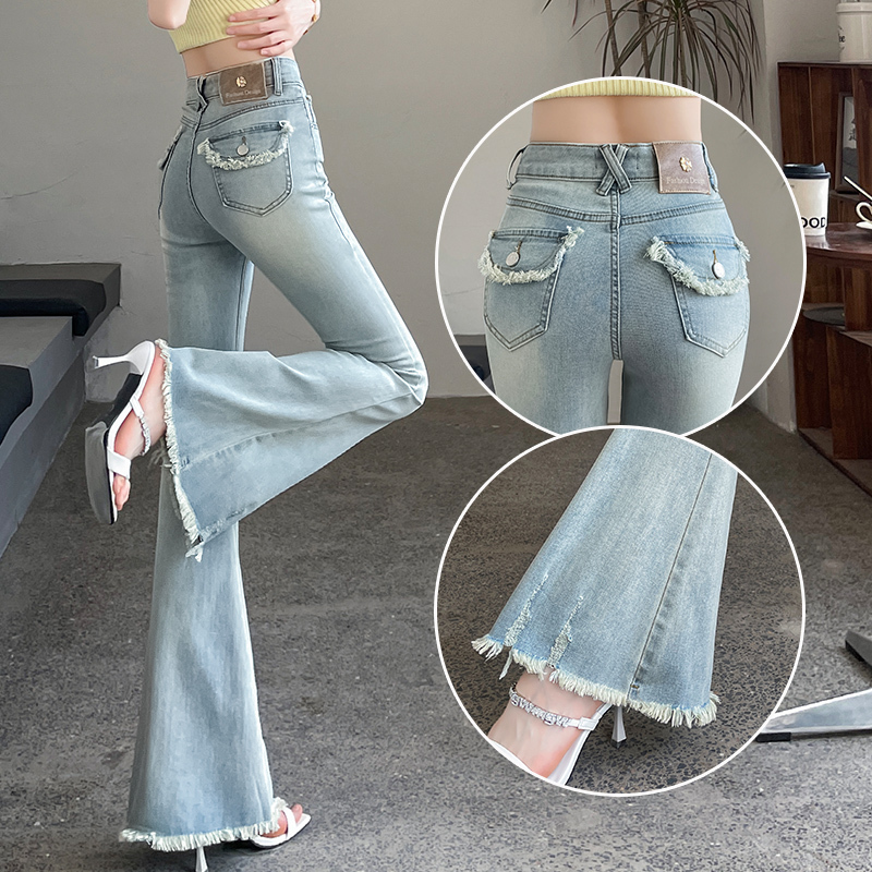 Old Money Style Flared Women's Pants 2026 Autumn Super Popular Slim Fit Hip-Enhancing Fringed Ripped Denim Flared Floor-Length Pants Old Money Style Flared Women's Pants 2026 Autumn Super Popular Slim Fit Hip-Enhancing Fringed Ripped Denim Flared Floor-Length Pants
