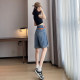 Denim five-point pants women's skin-covering a-line shorts summer thin large size fat mm high waist loose to the knee wide-leg mid-pants