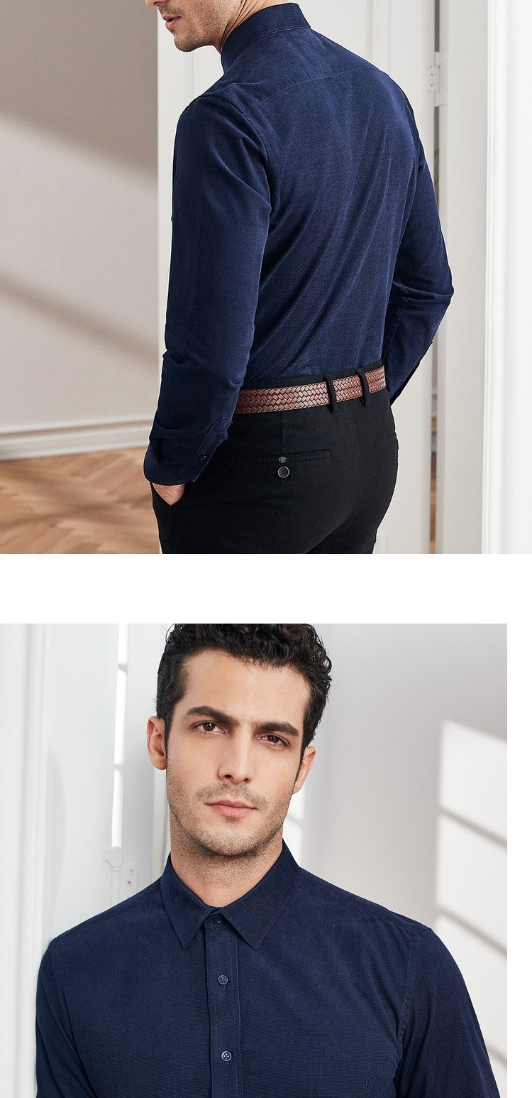 Shanshan nam Winter Corduroy Áo dài tay ấm kinh doanh Casual Slim Thanh niên áo trắng cơ sở sơ mi tay ngắn nam