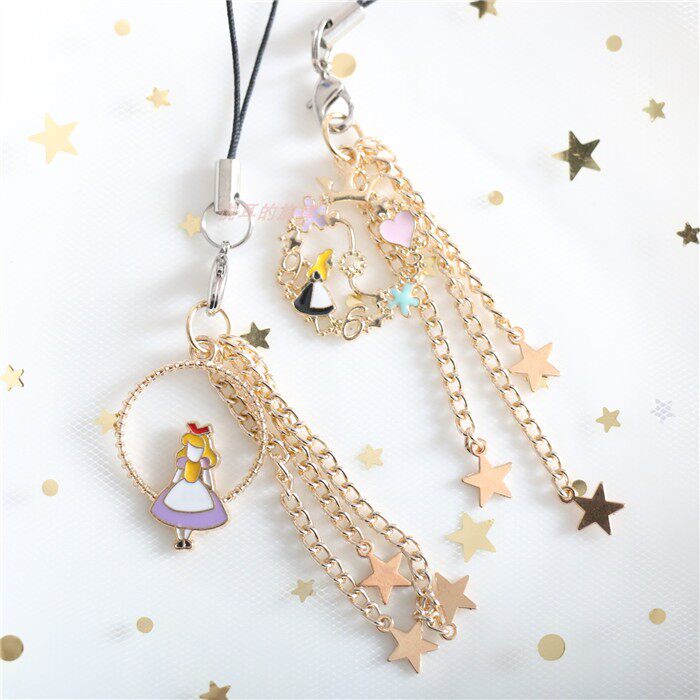 Cartoon Alice Pentagon Couple Mobile Shell Hanging Piece Rope Accessories Gifts for Men and Women