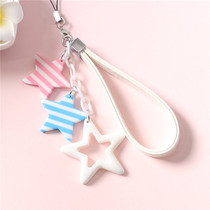 New Korean Version Brief Resin Pentagram Leather Rope Short Cell Phone Shell Chain Pendant Girl Couple Gift Ornaments