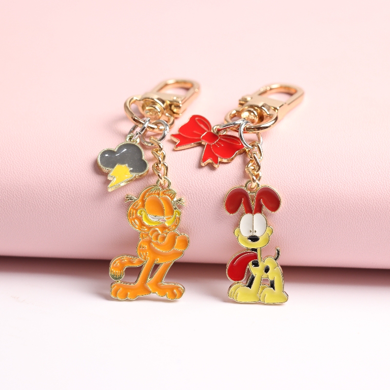 Cute Garfield Cat and Dog Cartoon Keychain for Men and Women, Student Key Ring, Couple Pendant, Bag Accessory, Gift