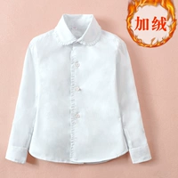 Áo sơ mi nữ trắng cộng với nhung cotton dài tay mùa thu đông dày trẻ em đồng phục học sinh tiểu học áo sơ mi trắng áo thun bé gái thu đông