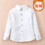 Áo sơ mi trắng trẻ em nữ cotton dài tay mùa đông cộng với nhung dày ấm áp đồng phục nữ lớn áo trắng áo sơ mi thô cho bé trai