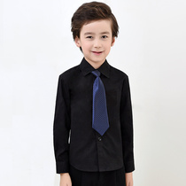 Childrens black shirt long sleeve cotton middle school childrens performance coat spring and autumn school uniform boys solid color shirt