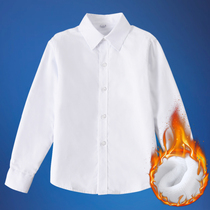 Boys white shirt plus velvet long sleeve cotton autumn and winter thickened warmth