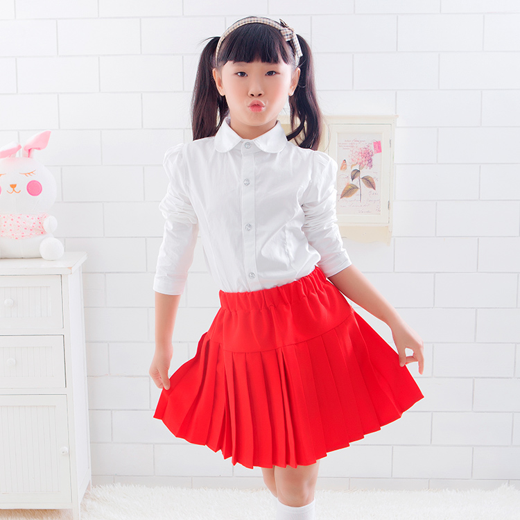 Cô gái áo trắng dài tay cotton mùa xuân và mùa thu lớn trẻ em học sinh chạm đáy áo đồng phục trang phục áo trẻ em trắng quần áo trẻ em hàn quốc