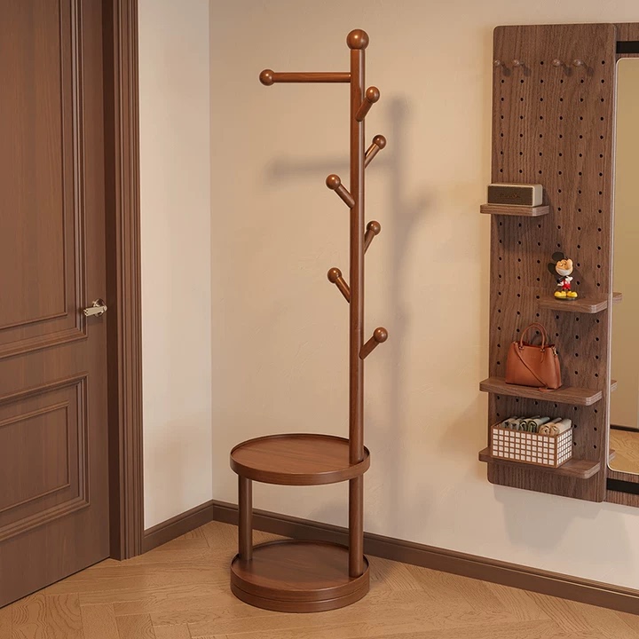 Solid Wood Floor-Standing Clothes Rack, Bedroom Storage Rack, Simple Vertical Pole Bag Rack for Living Room, Bed-End Clothes Storage Solution Solid Wood Floor-Standing Clothes Rack, Bedroom Storage Rack, Simple Vertical Pole Bag Rack for Living Room, Bed-End Clothes Storage Solution