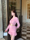 Hollin Twist Top Suit for Women Spring & Fall Tender Pink Slimming Look Sexy Sexy Short Long-Sleeved Top Hip Skirt