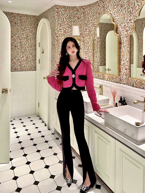 Hollin2025 New Style Slit Flared Pants for Women, Spring and Autumn Design, Niche High-Waisted Slimming Casual Pants