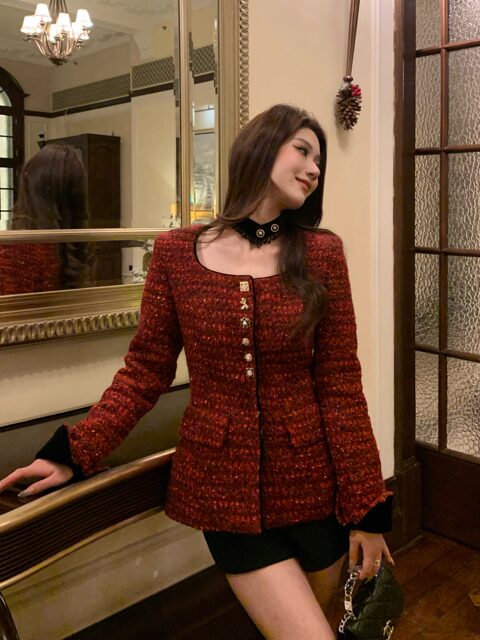 Hollinna New Year Outfit Woolen Tweed Jacket for Women Autumn/Winter 2025 New Style down Filled and Thickened