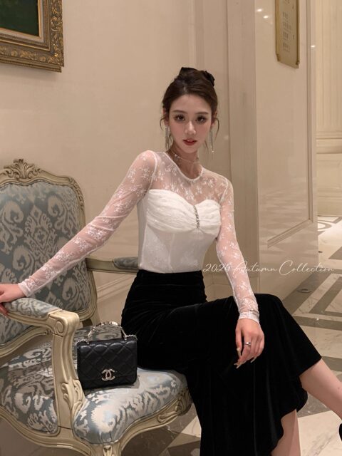 Hollinna sexy lace tube top women's spring and autumn original design high-end lady style slim bottoming shirt