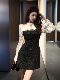 Hollin Patchwork Long-Sleeved Dress for Women, Spring and Autumn 2025 New Design, Waist-Cinching, Slimming, Socialite Style Short Dress