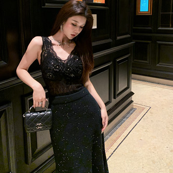 Hollinna Heavy Craft Handmade Rhinestone Hollow Embroidery V-Neck Strapless Tube Top for Spring and Autumn, Elegant and Sexy Top for Socialites