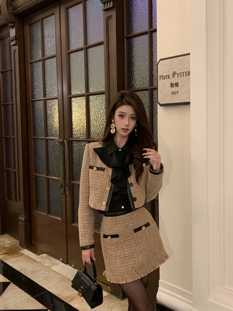Hollinna Maillard Small Fragrance Style Suit Dress for Women, Spring and Autumn 2026 New Vintage High-End Wool Two-Piece Set