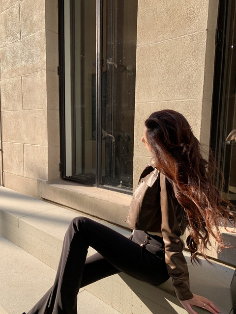 Hollinna Short Brown Leather Jacket for Women, Spring and Autumn 2025 New Style, Stylish and Slimming, Retro Biker Jacket for Women