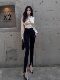 Hollinna Black Front-Slit Skinny Pants for Women, Spring and Autumn, Waist-Cinching, Slimming, High-Waisted, Hip-Lifting, Tight-Fitting Pencil Pants