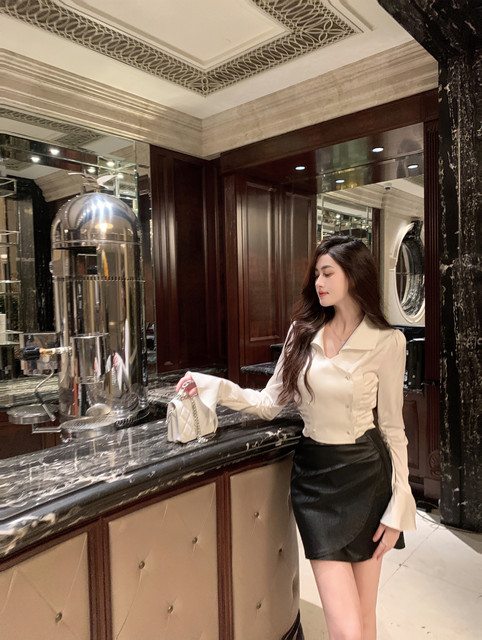 Hollinna French-Style Long-Sleeve Shirt for Women, Spring and Autumn 2025 New Model, Waist-Cinching, Slimming, Versatile, Designer-Inspired Niche Top