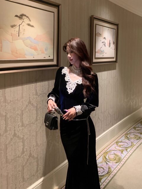 Hollinba Lace Trim V-Neck Velvet Unique Top for Women, Autumn/Winter 2025 New Style Inner Layer Base Shirt